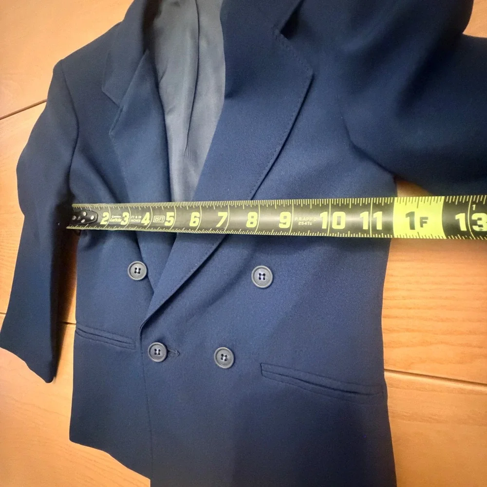 VTG Michael James Double Breasted Blazer Kids Size 5 Slim Navy Blue Old Money